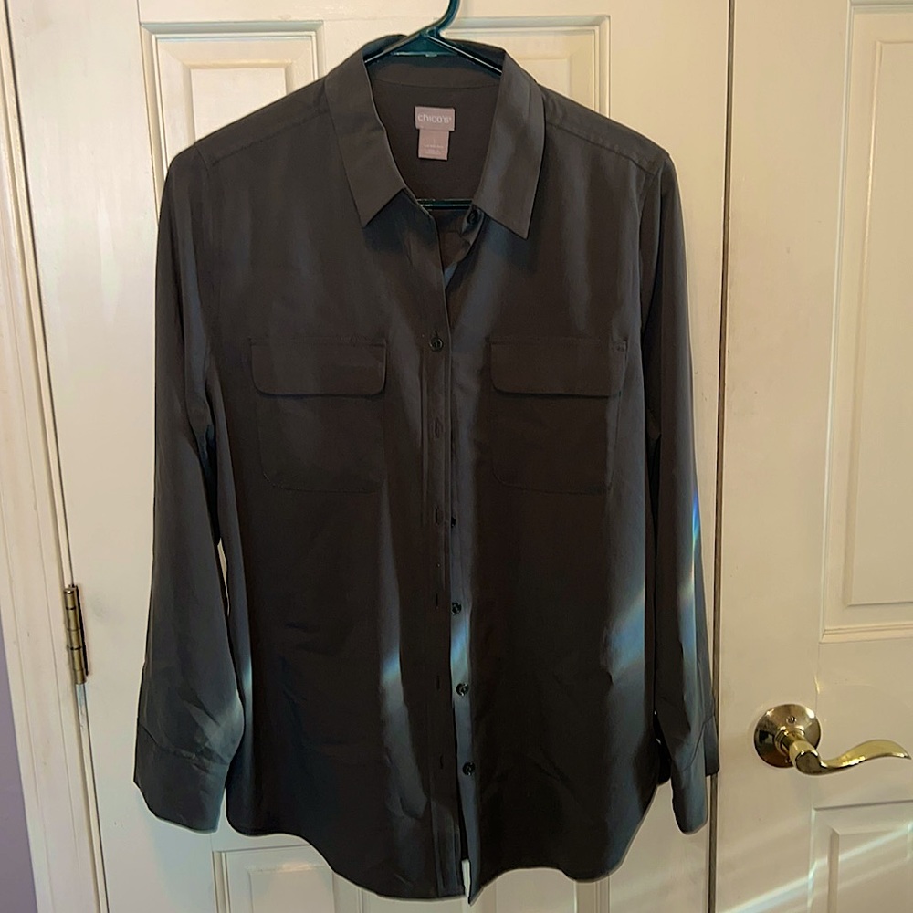 Button down long sleeve blouse.